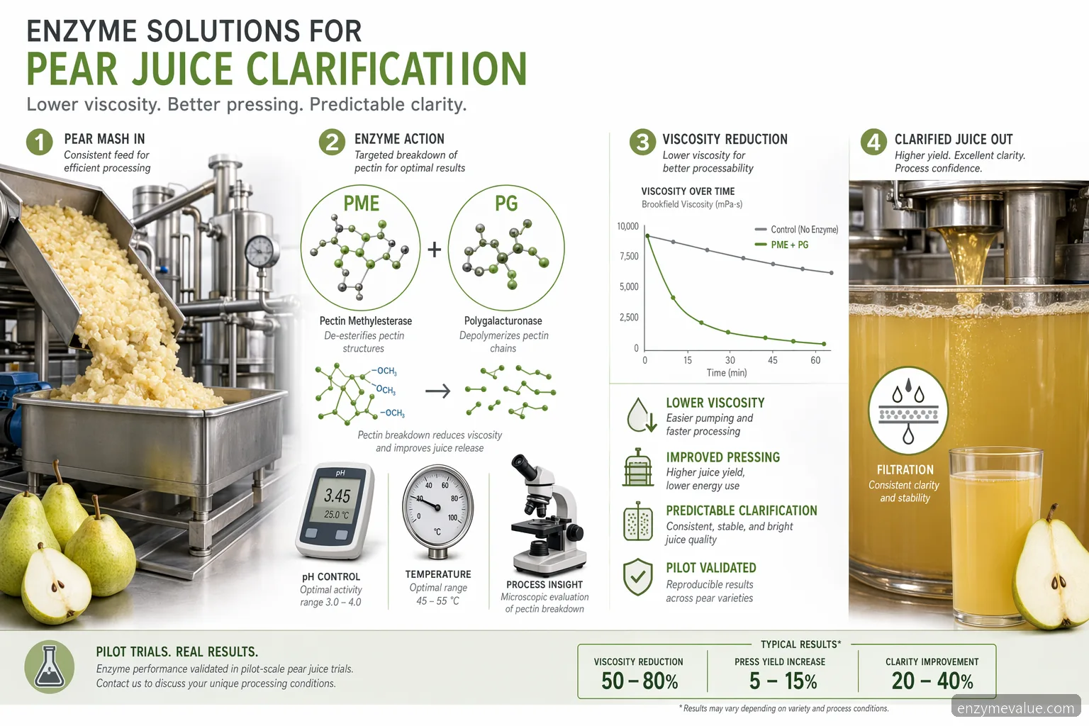 pectin methylesterase and polygalacturonase pear juice process guide infographic on viscosity and clarification